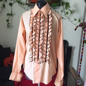 1970’s Ruffled Button Down Orange Shirt